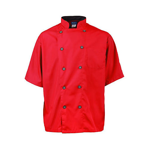 MAVRIK 2124RDSLS SM MENS ACTIVE CHEF COAT RED/SLATE SS