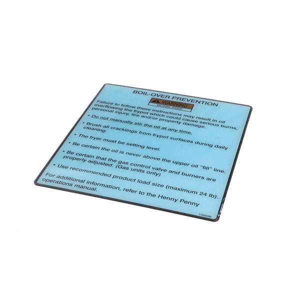 HENNY PENNY 170333 LABEL-BOILOVR PREVNT GM VELOC
