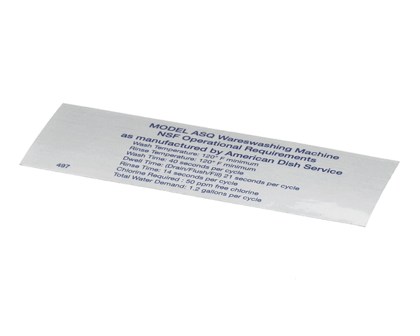 AMERICAN DISH SERVICE 089-9215 DECAL NSF MODEL ASQ