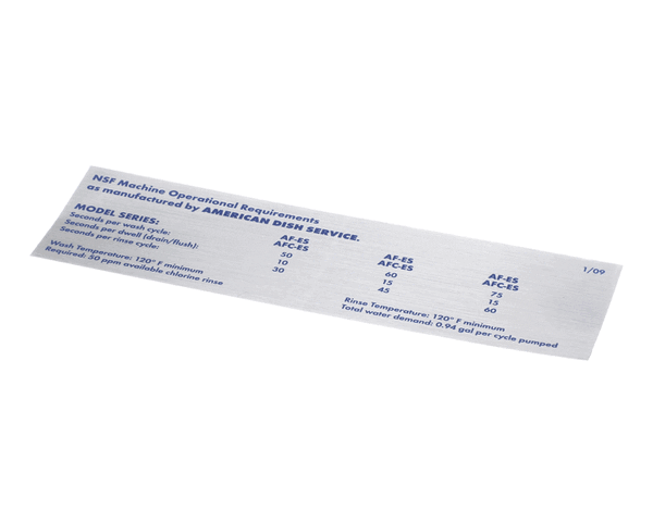 AMERICAN DISH SERVICE 089-9275 DECAL NSF MODEL ET-A