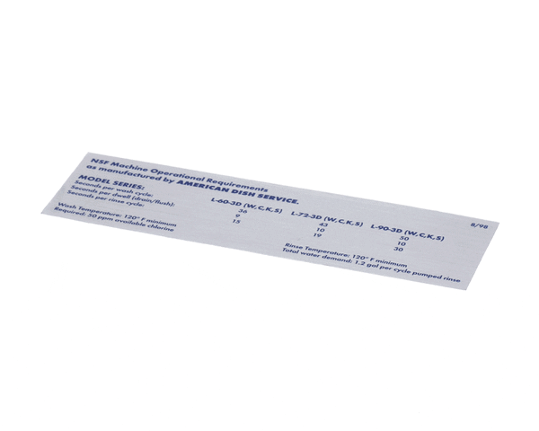 AMERICAN DISH SERVICE 089-9285 DECAL NSF MODEL L SERIES