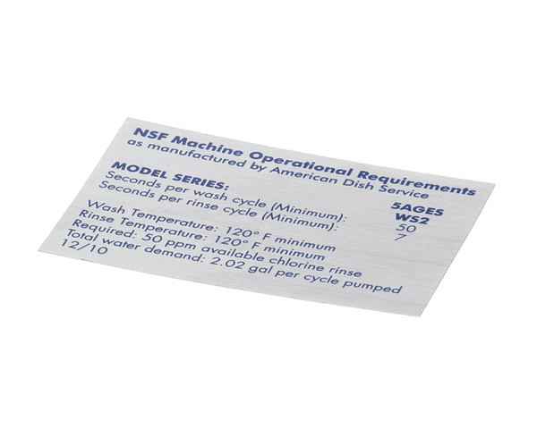 AMERICAN DISH SERVICE 089-9322 DECAL NSF MODEL 5AGES & WS2