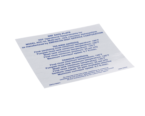 AMERICAN DISH SERVICE 289-9204 DECAL NSF MODEL ADC-44 (244