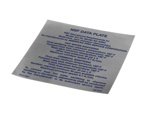 AMERICAN DISH SERVICE 289-9205 DECAL NSF MODEL AC-44 (244 R