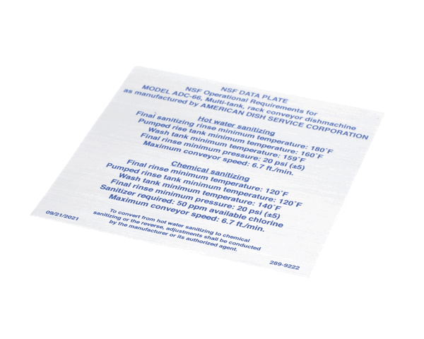 AMERICAN DISH SERVICE 289-9222 DECAL NSF ADC-66