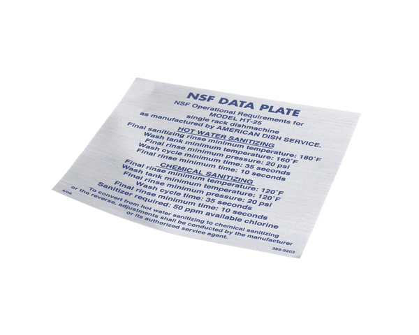 AMERICAN DISH SERVICE 389-9203 DECAL NSF MODEL HT-25