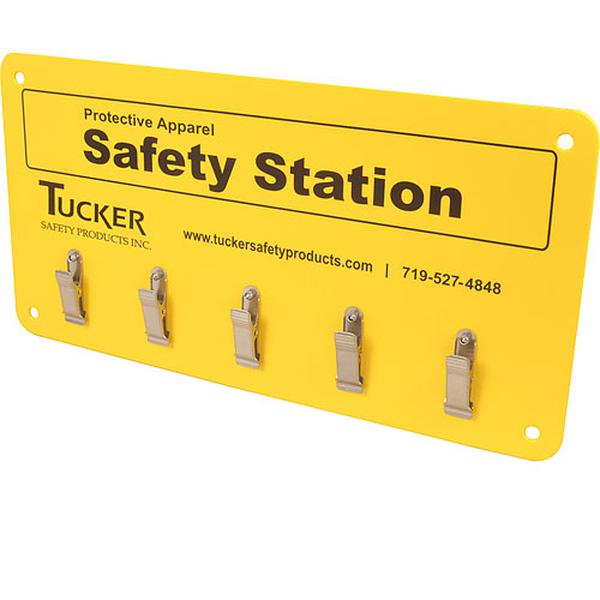 TUCKER TU99953 CUT PROTECTION SAFETY STATION RACK USED TO HANG SAFETY ITEMS SUCH AS CUT GLOVES AND APRONS