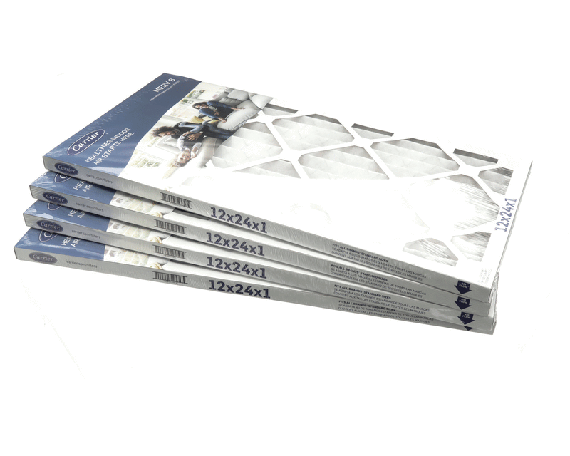CARRIER 12X24X1-M8-C-P4 8 REPLACEMENT AIR FILTERS ARE DESIGNED TO CATCH AND TRAP ALLERGENS POLLUTANTS AND CONTAMINANTS LIKE DUST DANDER GERMS MOLD AND POLLEN.DIMENSIONS: 12-IN X 24-IN X 1-IN PLEATED FILTERSPACK OF 4MERV 8 FILTERS CATCH PART