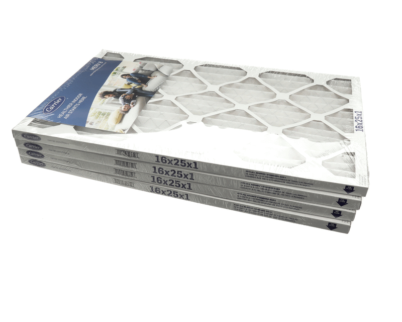 CARRIER 16X25X1-M8-C-P4 8 REPLACEMENT AIR FILTERS HELP CLEAN AND IMPROVE AIR QUALITY INDOORS BY CATCHING DANDER DUST GERMS MOLD AND POLLEN.DIMENSIONS: 16-IN X 25-IN X 1-IN PLEATED FILTERSPACK OF 4MERV 8 FILTERS CATCH PARTICLES AS SMALL AS 3.