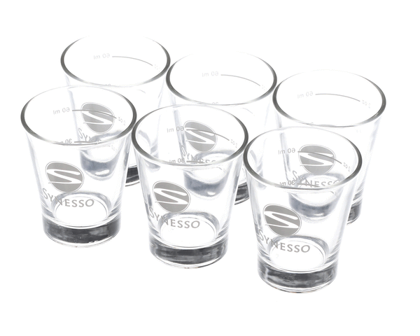SYNESSO 1.7781 SYNESSO SHOT GLASS WHITE 'S' LOGO 3 OZ 6 PACK